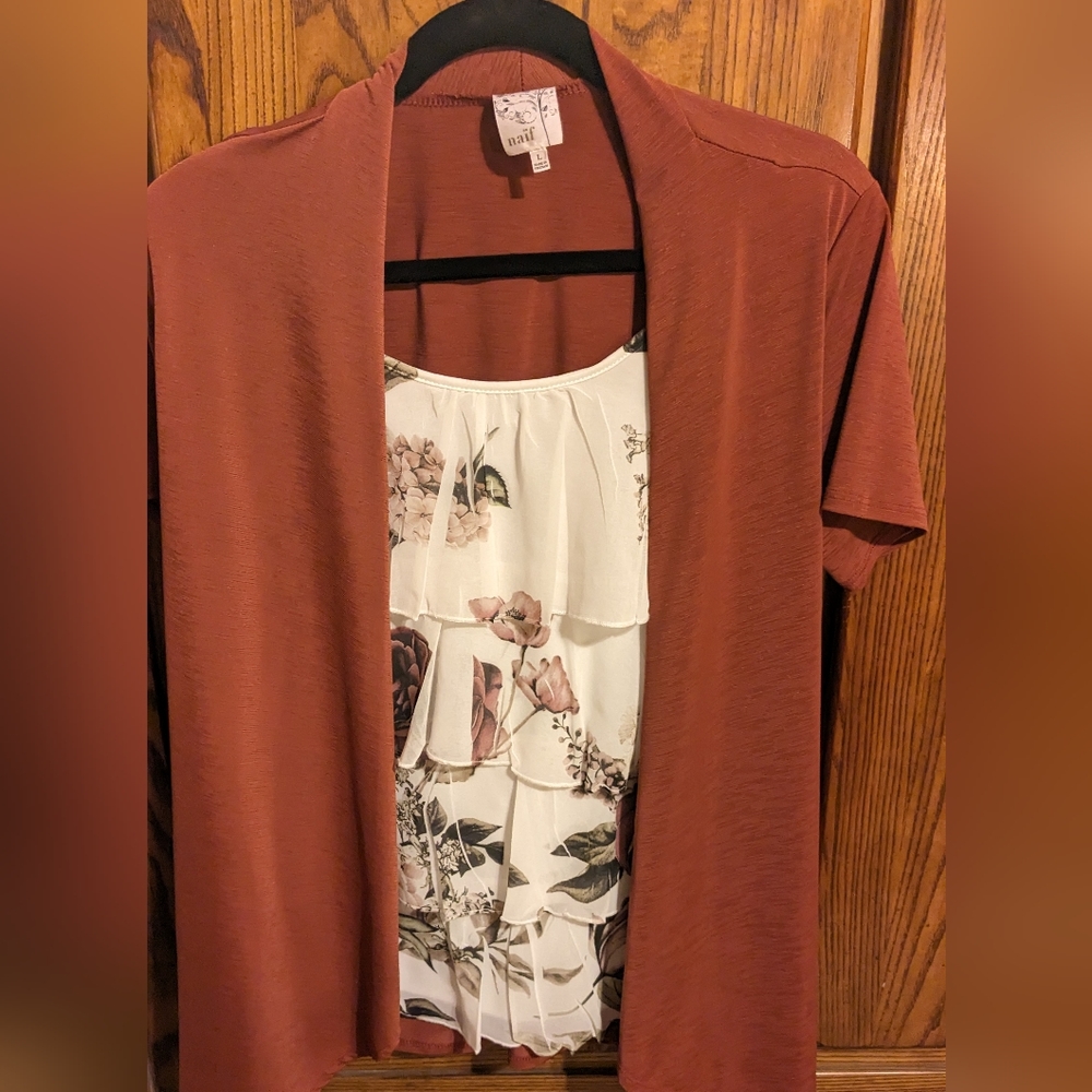 Burnt orange floral ruffled layered blouse